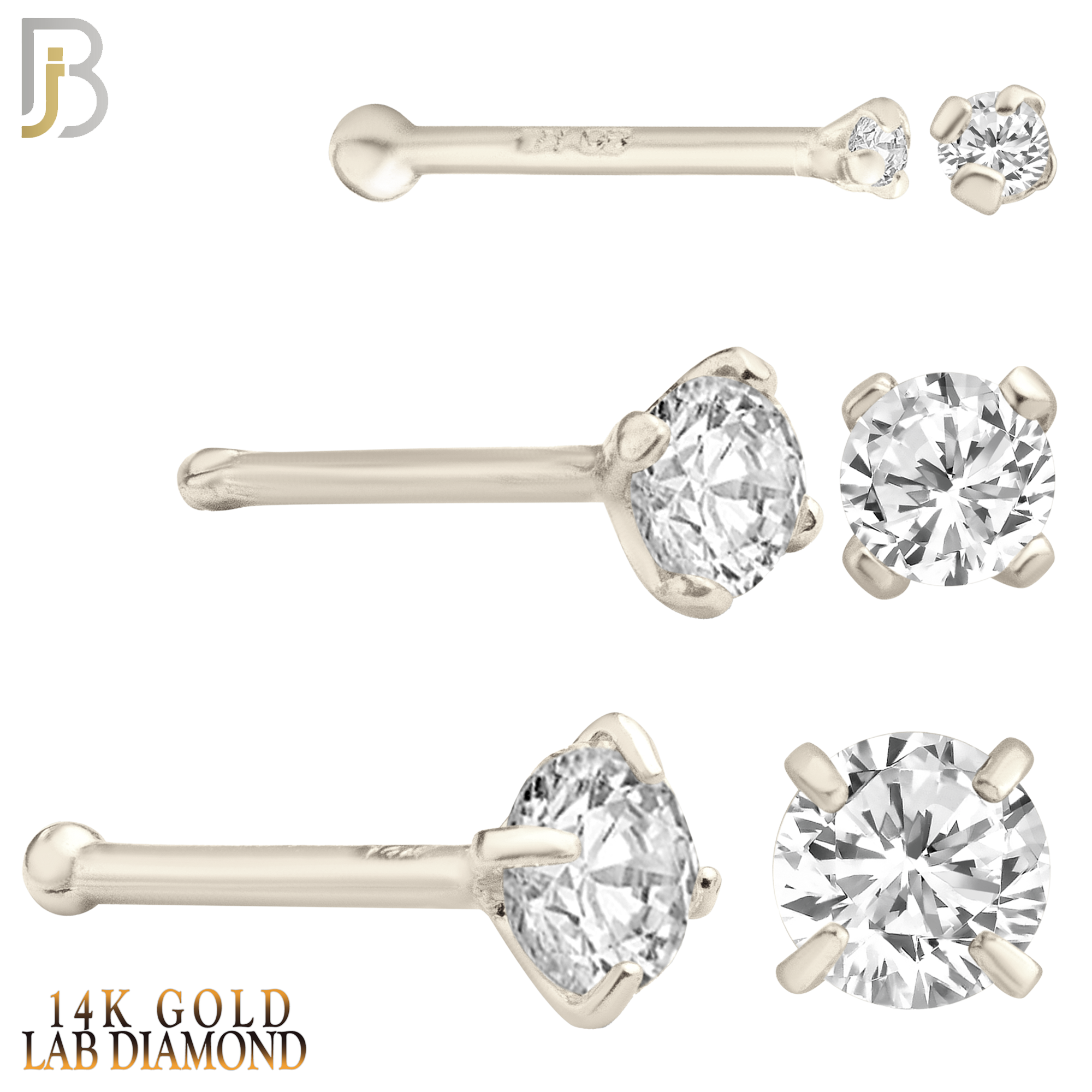 14-NR01L - 14k Solid Gold Prong Round Lab Diamond Jewelry Nose Bone image 1
