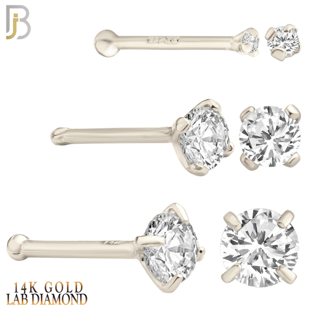 14-NR01L - 14k Solid Gold Prong Round Lab Diamond Jewelry Nose Bone image 1