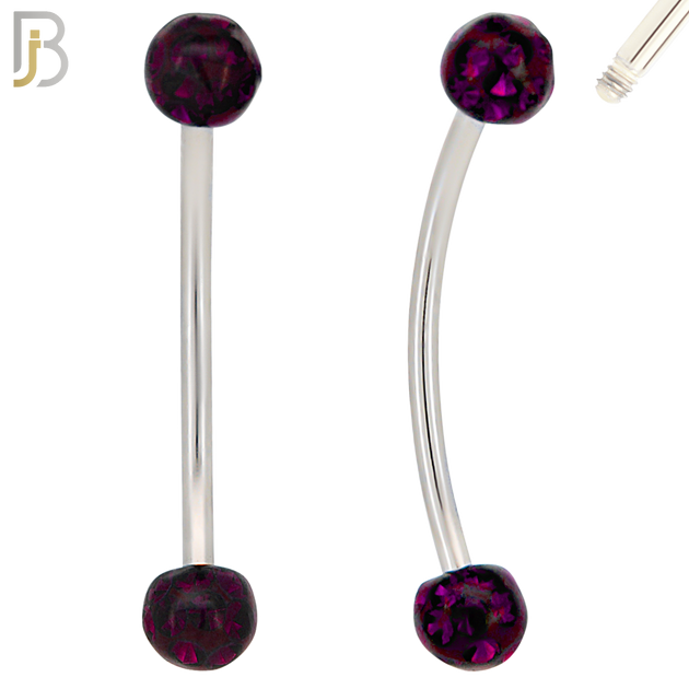 EC05S16-16 - 16g Thickness 316L Surgical Steel Snake Eye 16mm Curved Barbell Coated Multi Zircon Externally Threaded (PACK OF 4) image 1