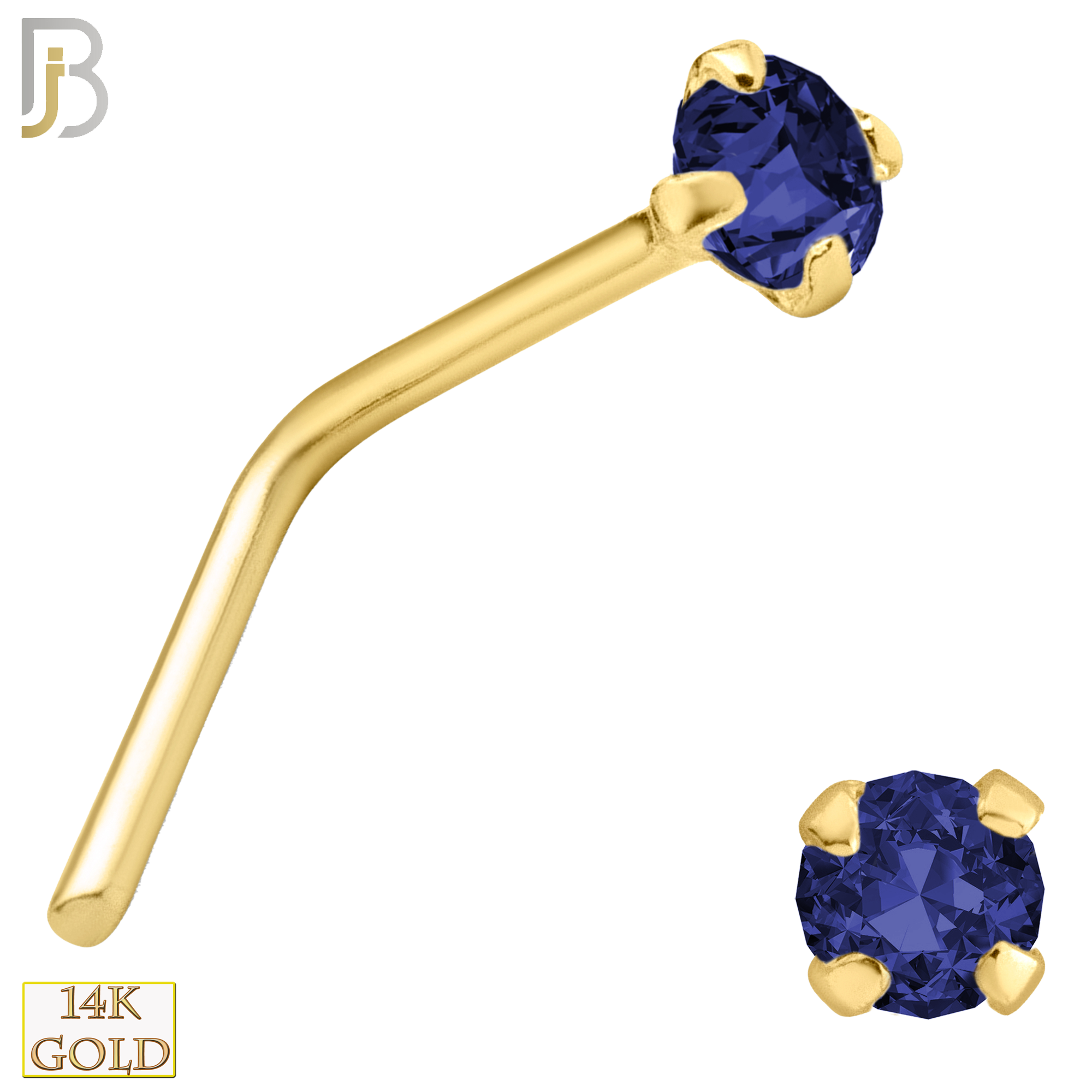 14-NR10CYS - 20g 14k Yellow Gold L-Shaped with Blue Sapphire Colored CZ image 1