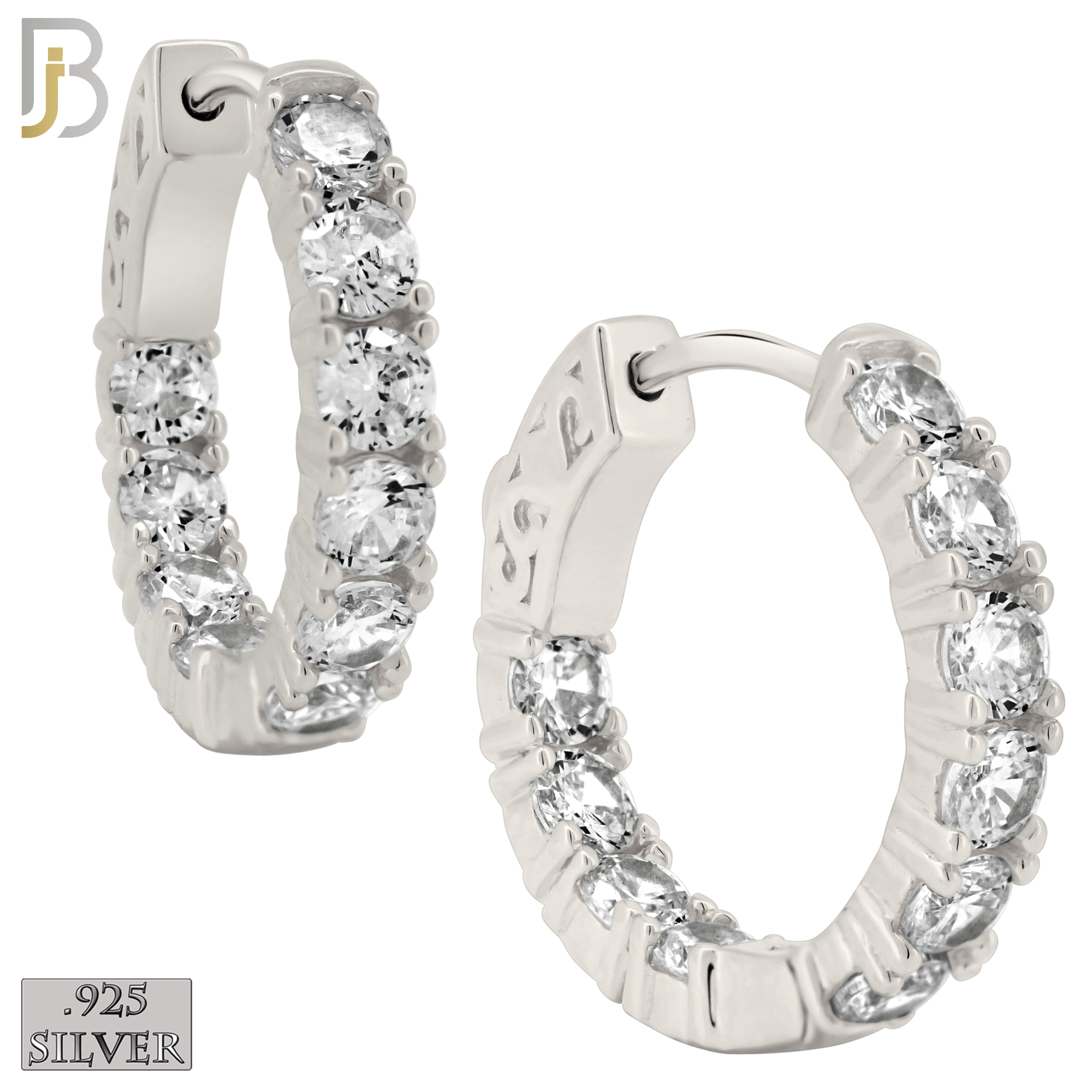 925-ES399 - .925 Sterling Silver Hoop Earrings with Inside and Outside CZ image 0