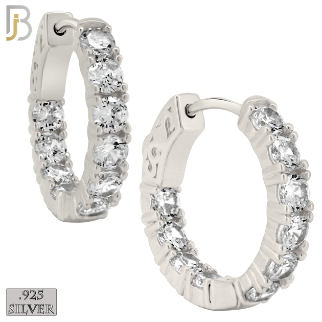 925-ES399 - .925 Sterling Silver Hoop Earrings with Inside and Outside CZ image 0