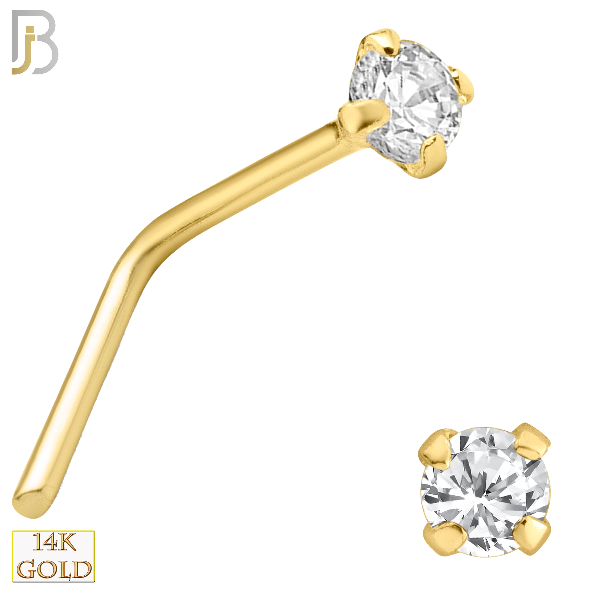 14-NR10CY-22 - 14k Solid Yellow Gold 22g Prong Setting  Round Cubic Zircona L-Shape image 2