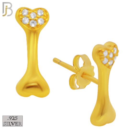 925-ES224 – .925 Sterling Silver Dog Bone with Heart Design Earring Stud with Zircon image 2