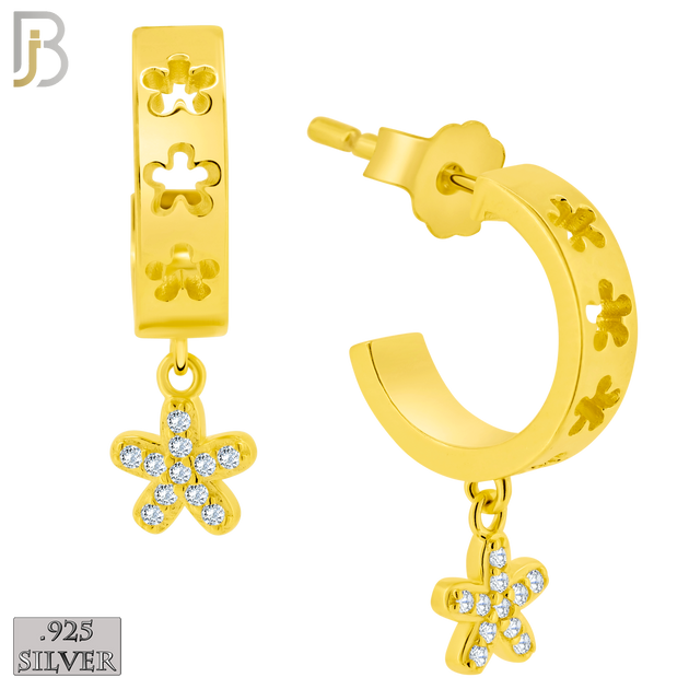 925-ES406 - 925 Sterling Silver Dangling CZ Studded Star/Flower Half Hoop Earrings image 1