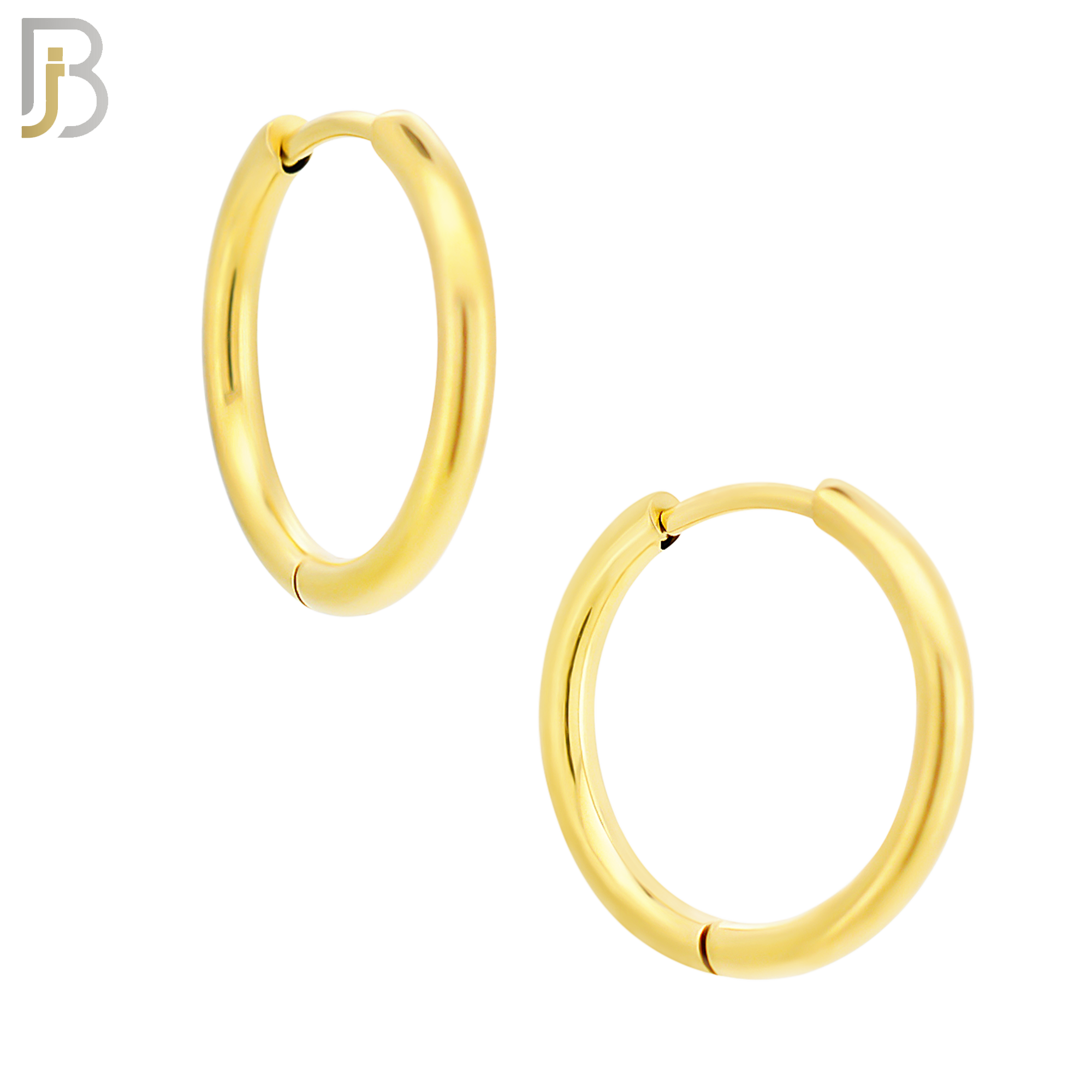 ES95G - 316L Stainless Steel Gold Plated 2mm Thickness Plain Hoops Design Huggies Clip On - 14mm image