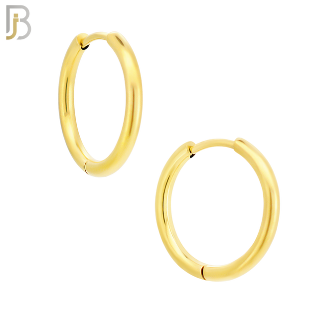 ES95G - 316L Stainless Steel Gold Plated 2mm Thickness Plain Hoops Design Huggies Clip On - 14mm image