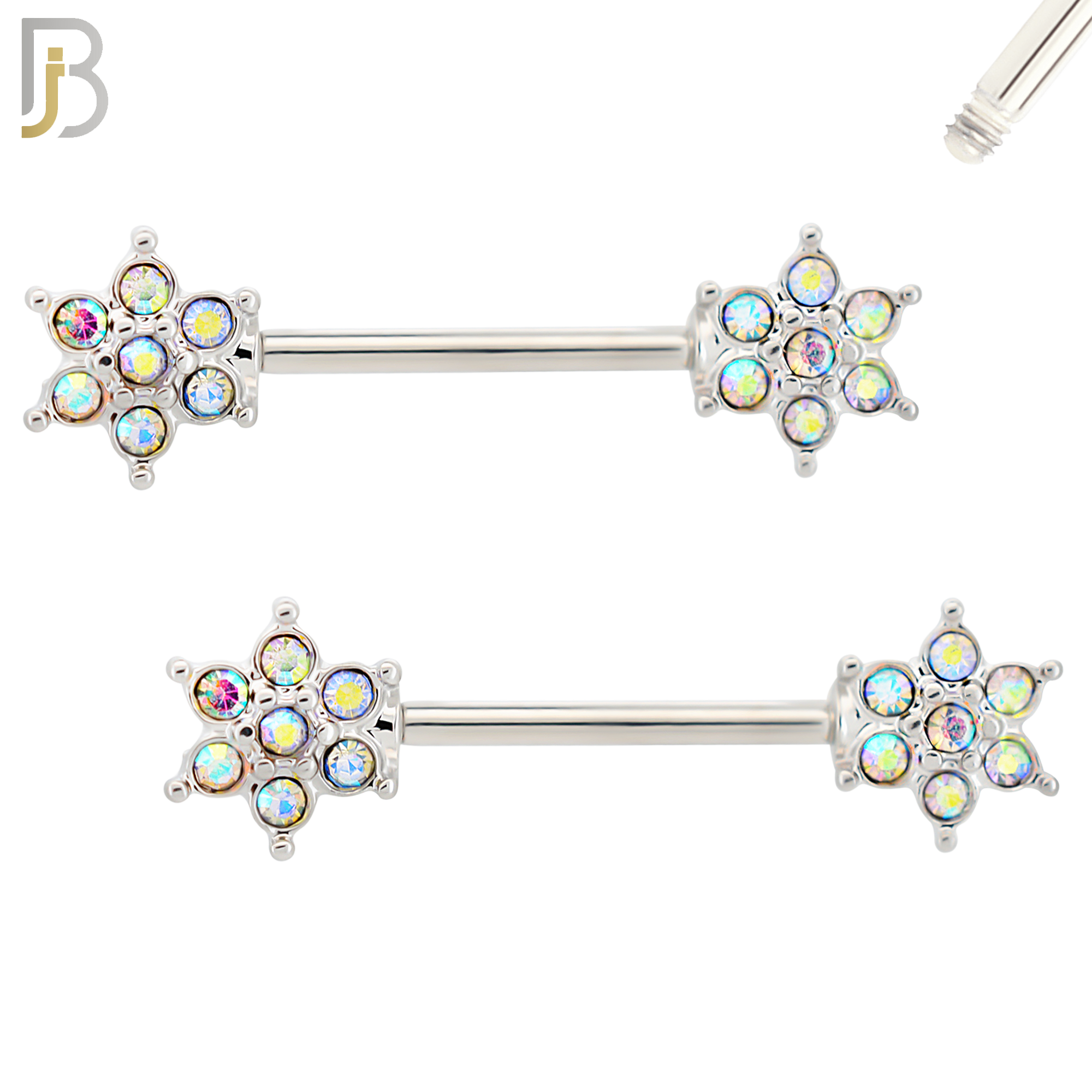 NP76 - 316L Surgical Steel Flower Design with Multi Zircon Nipple Rings Pair image 1