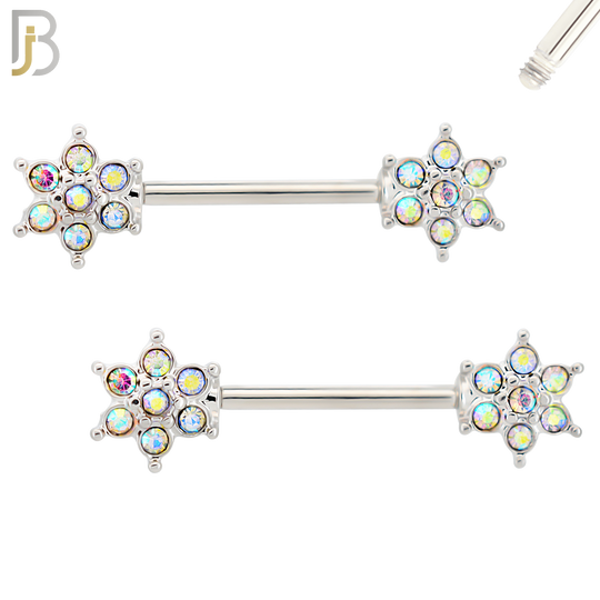 NP76 - 316L Surgical Steel Flower Design with Multi Zircon Nipple Rings Pair image 1