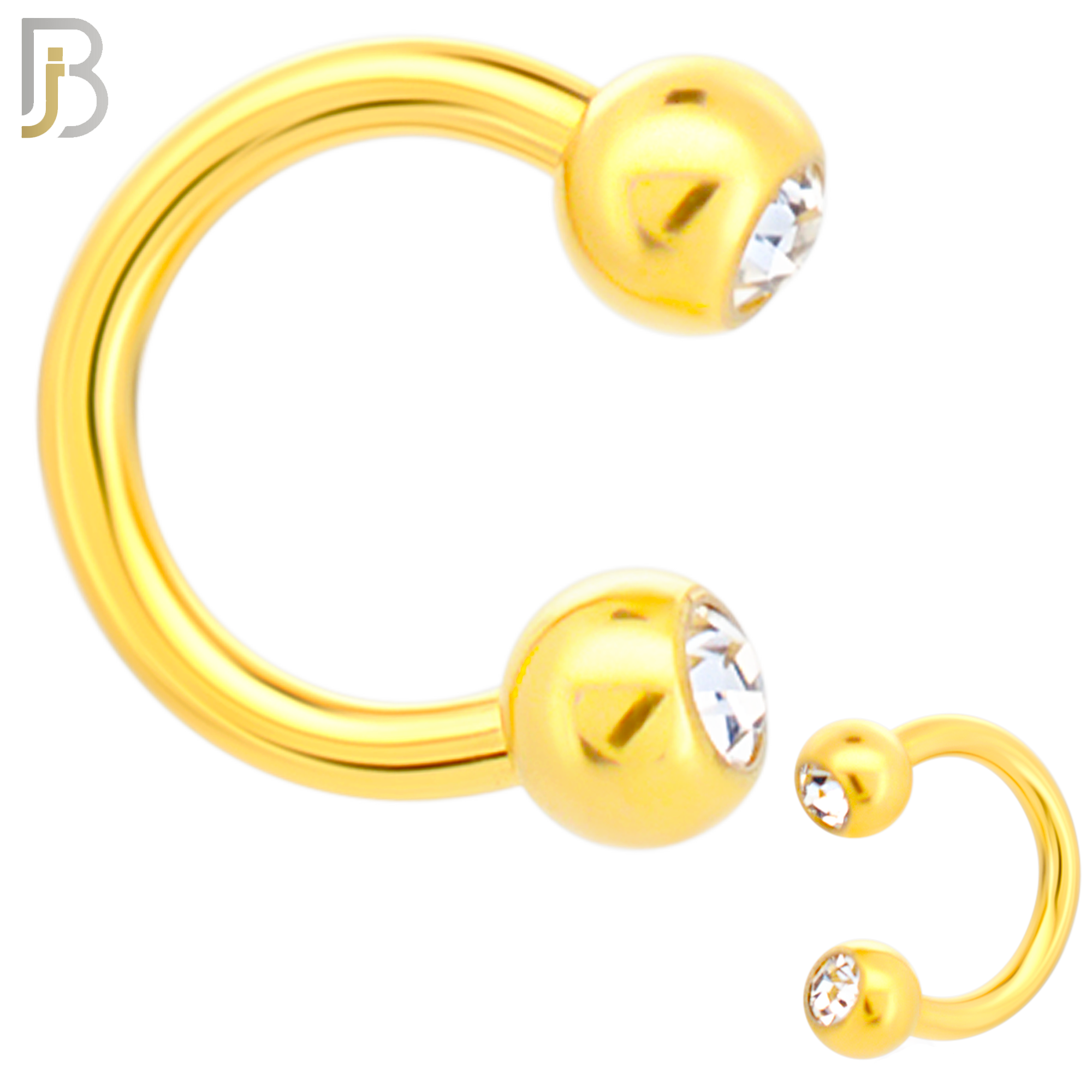HS05G - 316L Surgical Steel Gold PlatedHorseshoe with Double Gem Screw Ball External Threaded (PACK OF 6) ( image 1