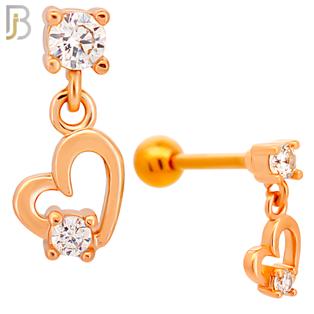 TB107 - 316L Stainless Steel Dangling Hollow Heart with CZ Tragus/Cartilage Barbell with Screw Ball Backing (PACK OF 6) image 2