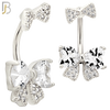 NB103 -  316L Surgical Steel Double Bow Tie with Heart Shaped CZ Center Belly Ring image 1