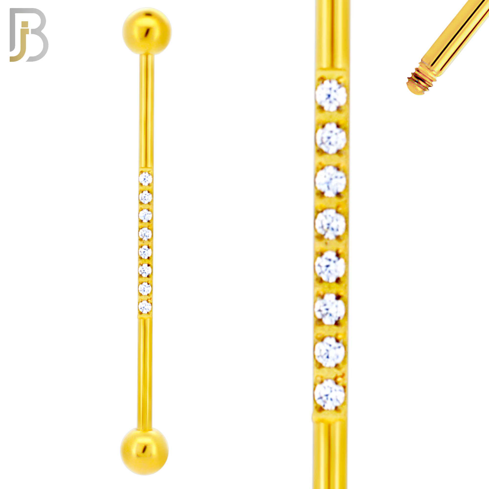 BB23 - 316L Surgical Steel Screw Bar Multi CZ Paved Design Barbell Industrial (PACK OF 4) image 3