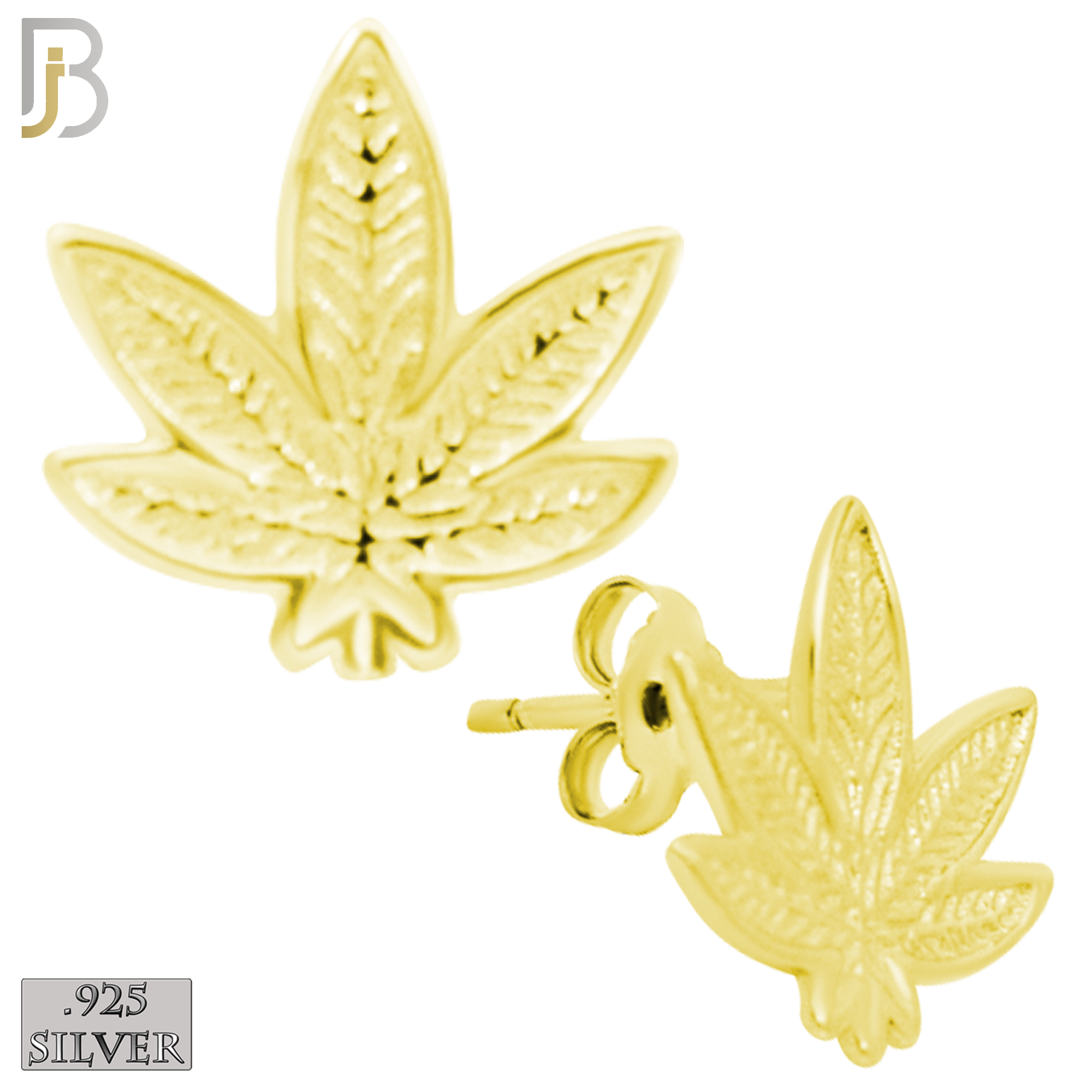 925-ES158 - .925 Sterling Silver Marijuana Leaf Design Earring Stud image 2