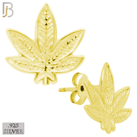 925-ES158 - .925 Sterling Silver Marijuana Leaf Design Earring Stud image 2