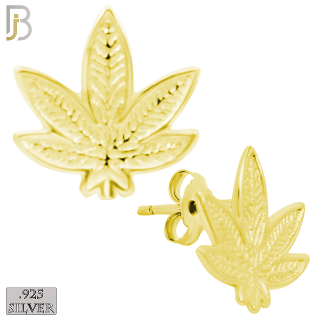 925-ES158 - .925 Sterling Silver Marijuana Leaf Design Earring Stud image 2