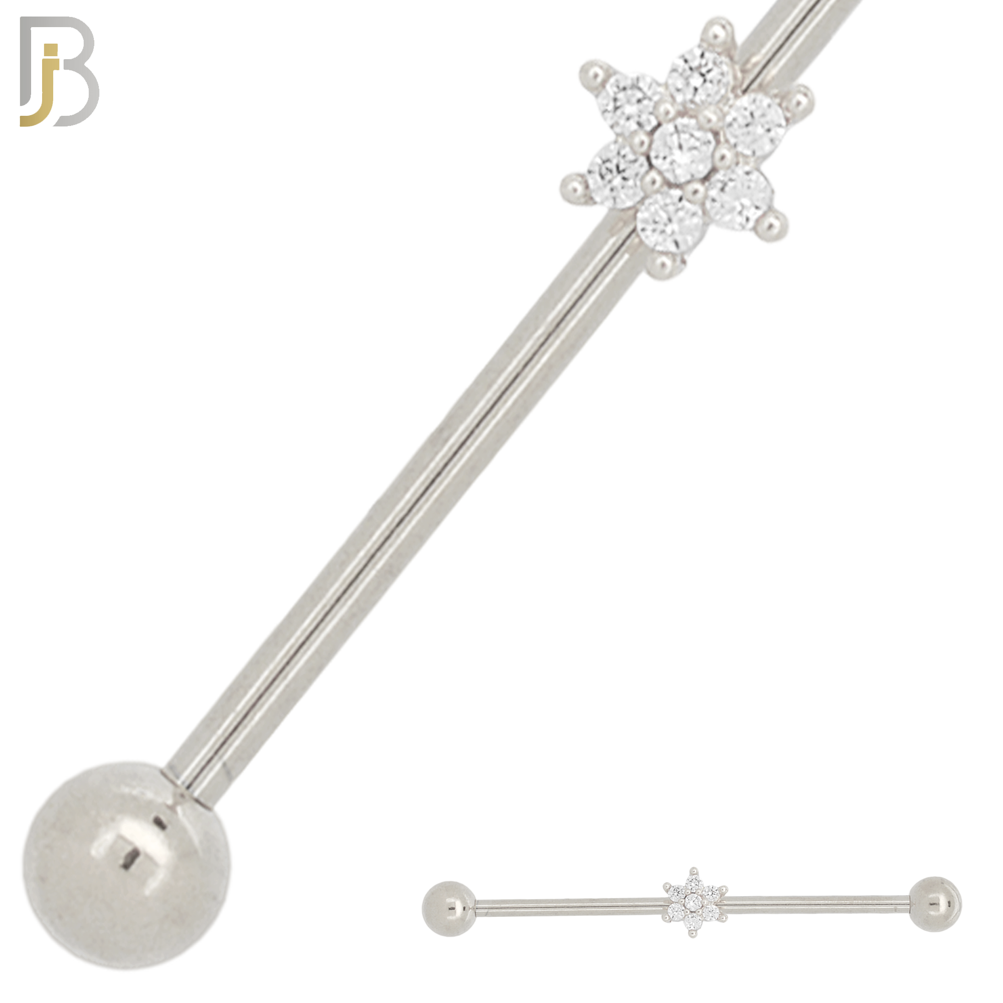 BB26 - 316L Surgical Steel Screw Bar with Brass Flower Design Barbell Industrial (PACK OF 6) image 0