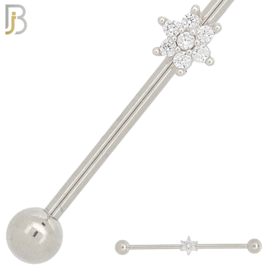 BB26 - 316L Surgical Steel Screw Bar with Brass Flower Design Barbell Industrial (PACK OF 6) image 0