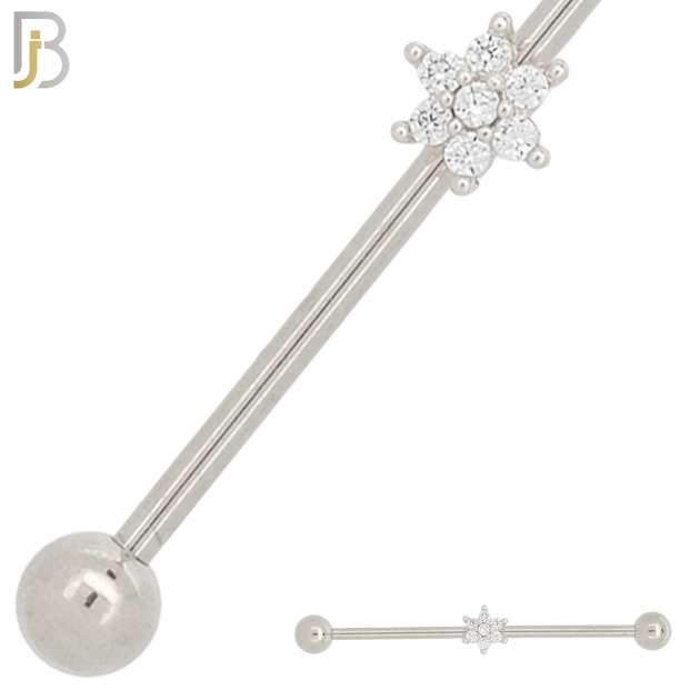 BB26 - 316L Surgical Steel Screw Bar with Brass Flower Design Barbell Industrial (PACK OF 6) image 0