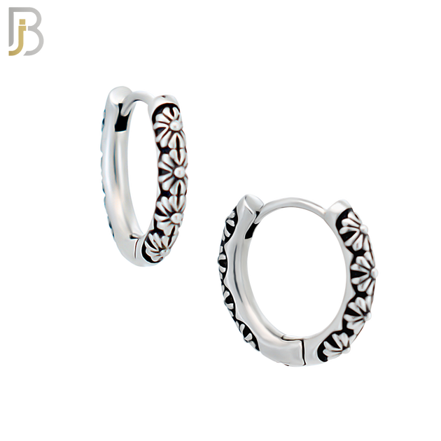 ES129 - Stainless Steel Vintage Tribal Daisy Flower Huggies Hoops Earrings image 3