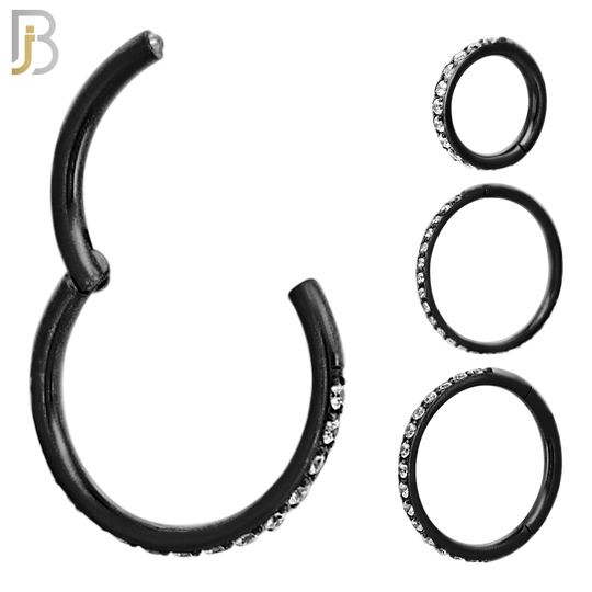 CT94K - 316 Stainless Steel Black Plated Hinged Hoop with Multi CZ Gems Nose Rings (PACK OF 6) image 0
