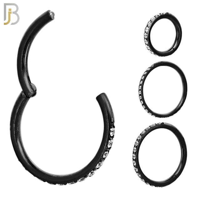 CT94K - 316 Stainless Steel Black Plated Hinged Hoop with Multi CZ Gems Nose Rings (PACK OF 6) image 0
