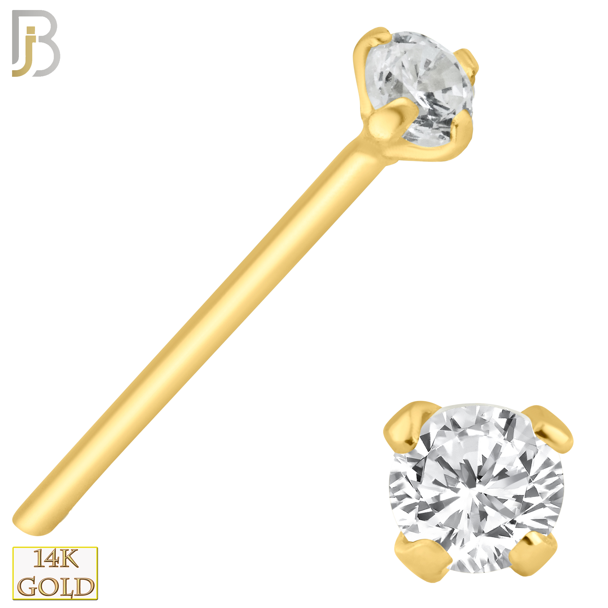 14-NR02L - 14k Solid  Gold Prong Setting  Round Lab Diamond Nose Stud Bend-it Yourself, Nose Straight image