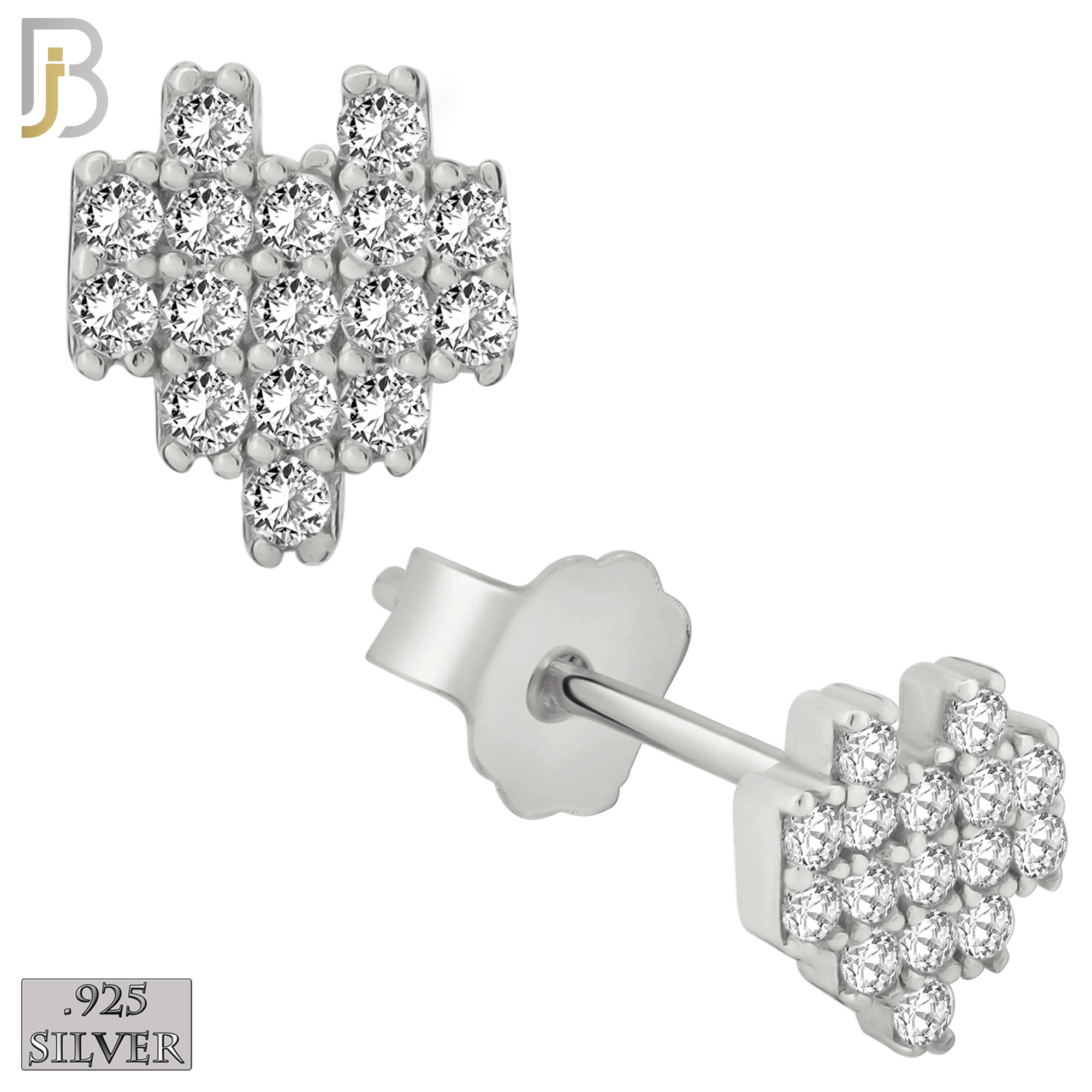 925-ES228 – 925 Sterling Silver Pixelated Heart Design Earring Stud with Multi Zircon image 1