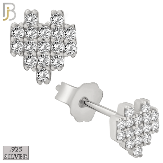 925-ES228 – 925 Sterling Silver Pixelated Heart Design Earring Stud with Multi Zircon image 1