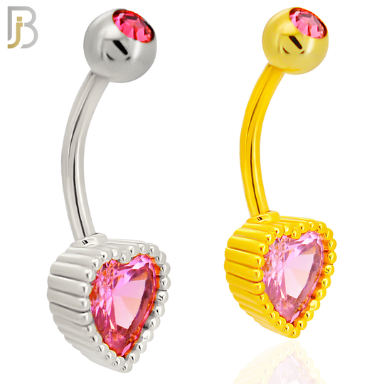 NB93 - 316L Stainless Steel Heart  Design CZ Banana Belly Ring and 5mm Screw Top image 0
