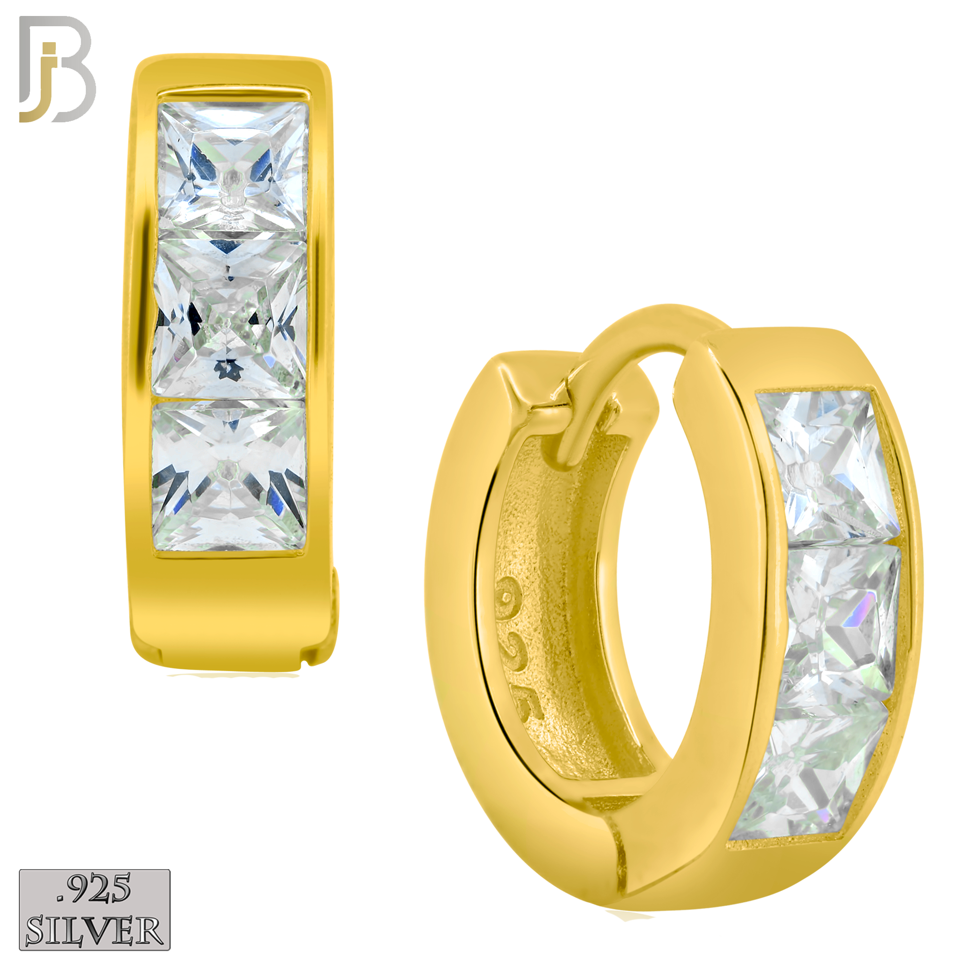 925-ES190 - .925 Sterling Silver Huggies Hoops Earrings with Princess Cut  Zircon image 2