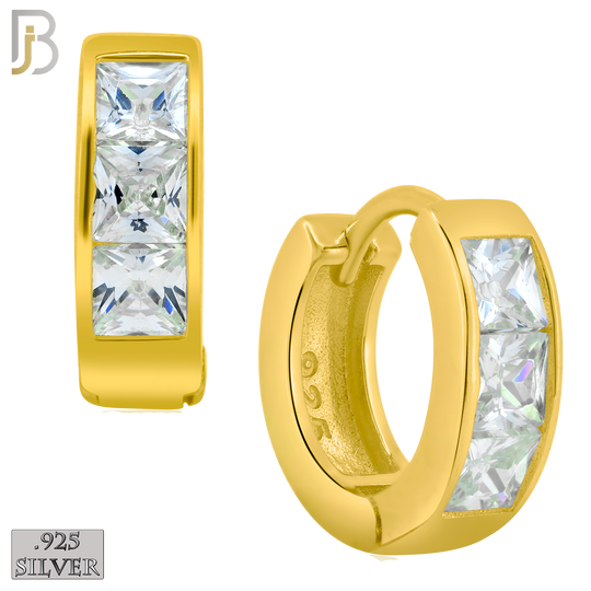 925-ES190 - .925 Sterling Silver Huggies Hoops Earrings with Princess Cut  Zircon image 2