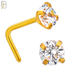 NR10G - 316L Surgical Steel Gold Plated Nose L-Shape Prong Set Zircon Round Nose Ring (PACK OF 6) image 5