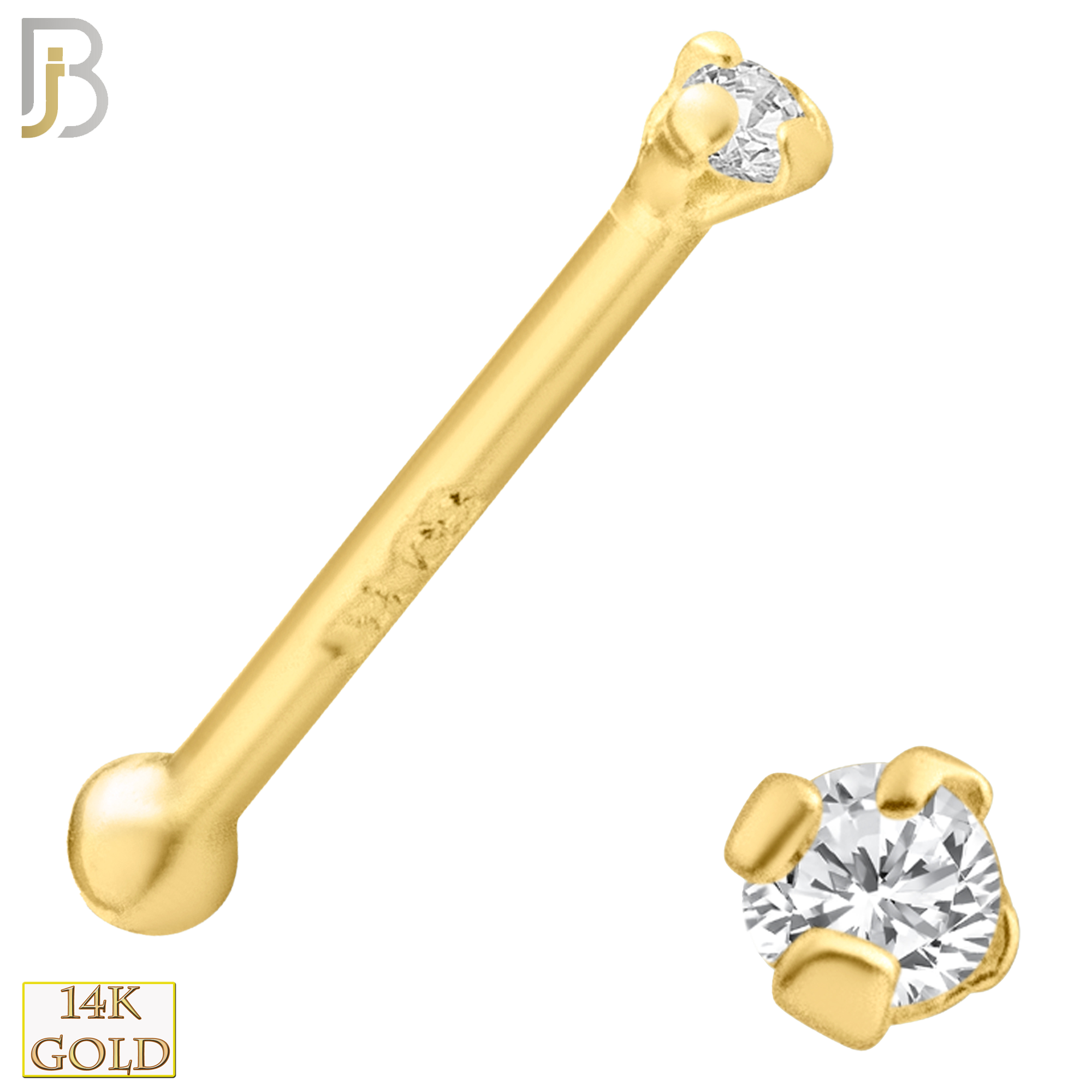 14-NR01CY-22 - 14k Solid Yellow Gold 22g Prong Setting  Round Cubic Zircona Nose Bone - 1mm image