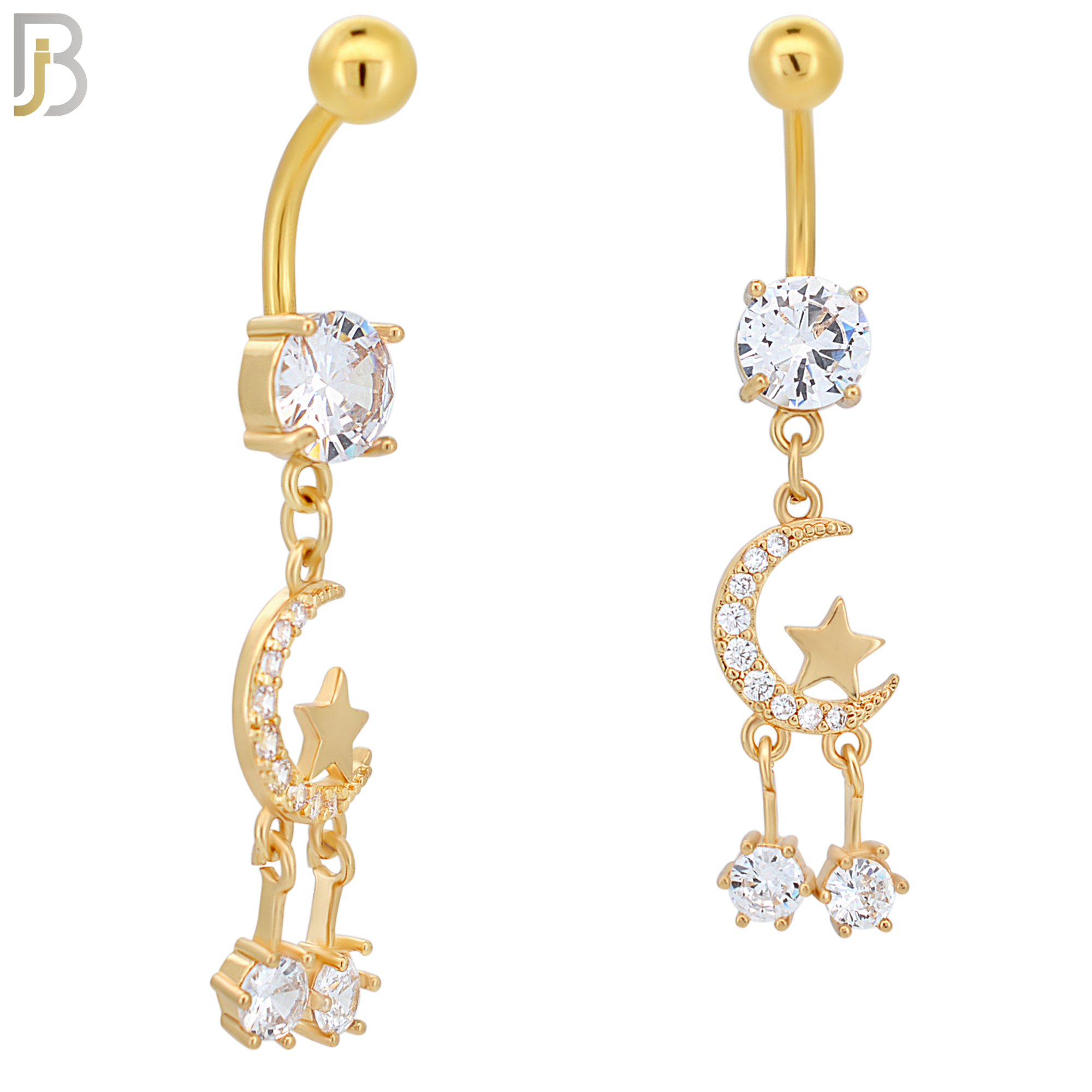 N071 - 316L Stainless Steel Dangling Crescent Moon and Star Design Belly Ring with 5mm Screw Ball image 2