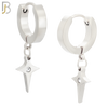 ES102 - 316L Stainless Steel Dangling Cross Spike with Bezel Zircon Huggies Clip On image 1