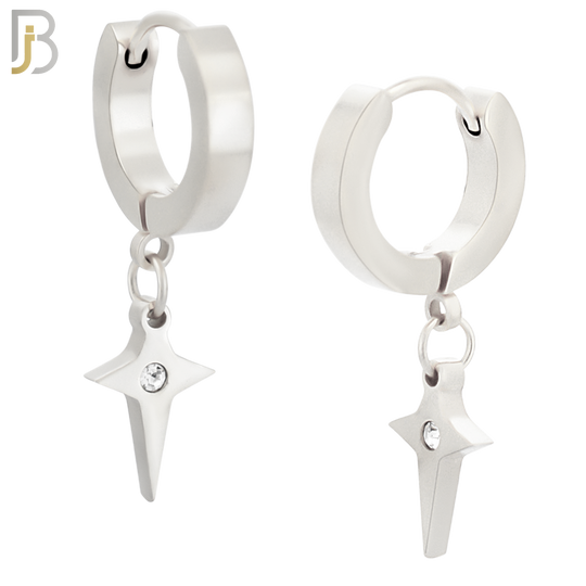 ES102 - 316L Stainless Steel Dangling Cross Spike with Bezel Zircon Huggies Clip On image 1