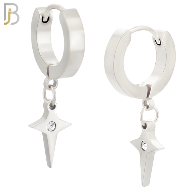 ES102 - 316L Stainless Steel Dangling Cross Spike with Bezel Zircon Huggies Clip On image 1