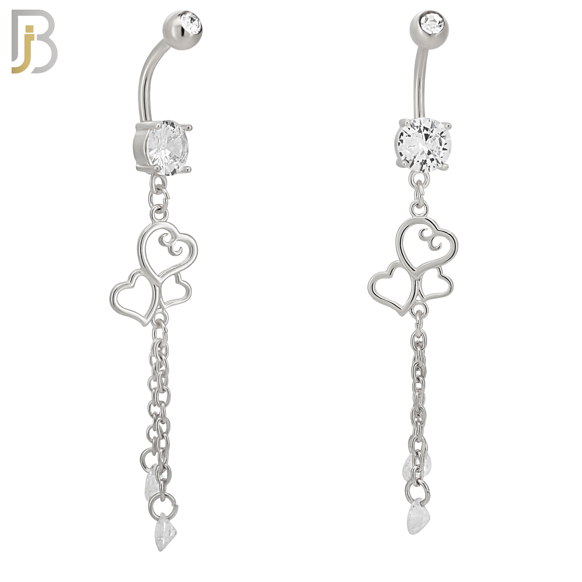 N0131 - 316L Stainless Steel Dangling Triple Heart with Dangling Round Zircon Belly Ring and 5mm Screw Ball image 1