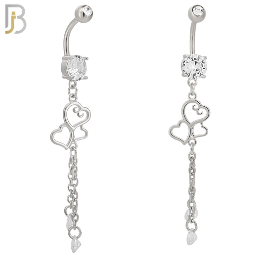 N0131 - 316L Stainless Steel Dangling Triple Heart with Dangling Round Zircon Belly Ring and 5mm Screw Ball image 1