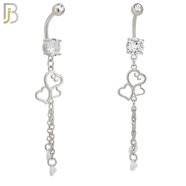 N0131 - 316L Stainless Steel Dangling Triple Heart with Dangling Round Zircon Belly Ring and 5mm Screw Ball image 1