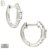 925-ES457 - 925 Sterling Silver Huggies Hoop Earrings with Baguette Zircon in Bezel Setting and Side Stones image 1