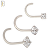 NR03S - 316L Surgical Steel Nose CorkScrew  Prong Set Zircon Round Nose Ring (PACK OF 6) image 0