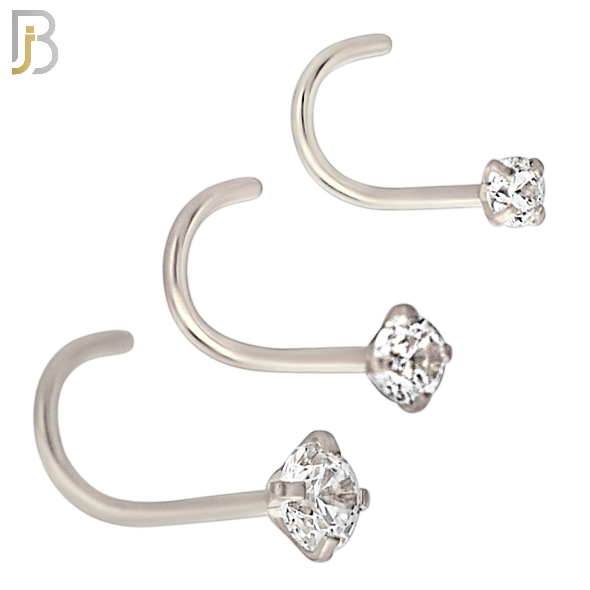 NR03S - 316L Surgical Steel Nose CorkScrew  Prong Set Zircon Round Nose Ring (PACK OF 6) image 0
