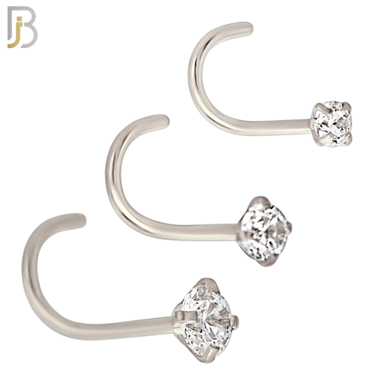 NR03S - 316L Surgical Steel Nose CorkScrew  Prong Set Zircon Round Nose Ring (PACK OF 6) image 0