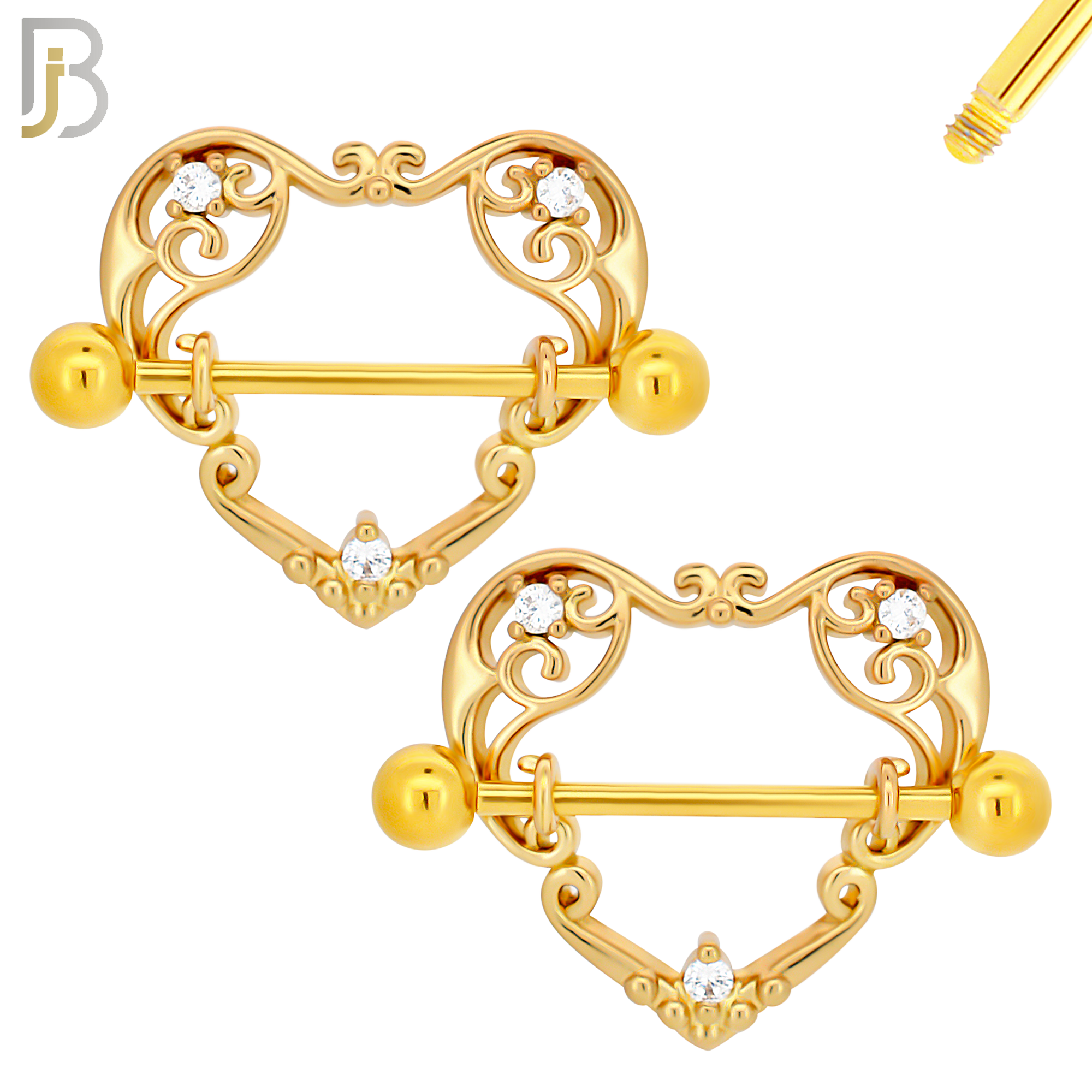 NP20 - 316L Surgical Steel Screw Shield Barbell with Vine Heart Design Pair image 1