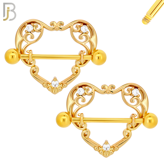 NP20 - 316L Surgical Steel Screw Shield Barbell with Vine Heart Design Pair image 1