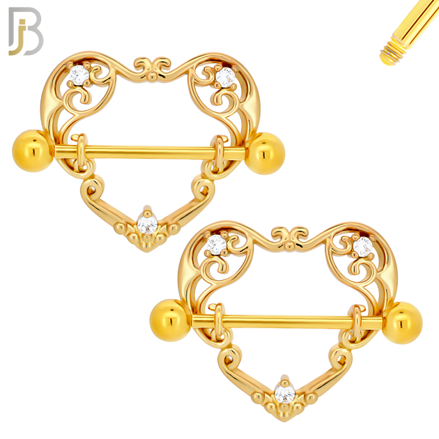 NP20 - 316L Surgical Steel Screw Shield Barbell with Vine Heart Design Pair image 1