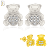 925-ES372 - Push Back -  .925 Sterling Silver Bear with Pave Heart Shaped Center Stud Earrings image 0