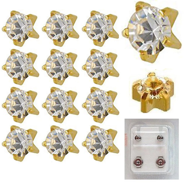 104 - 316L Surgical Steel April Birthstone Prong Star Caflon Piercing Earrings Pack of 12 image 1